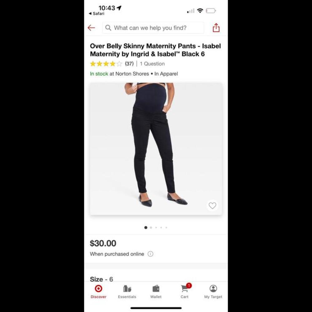 Over belly skinny black Isabel Maternity jeans size 6